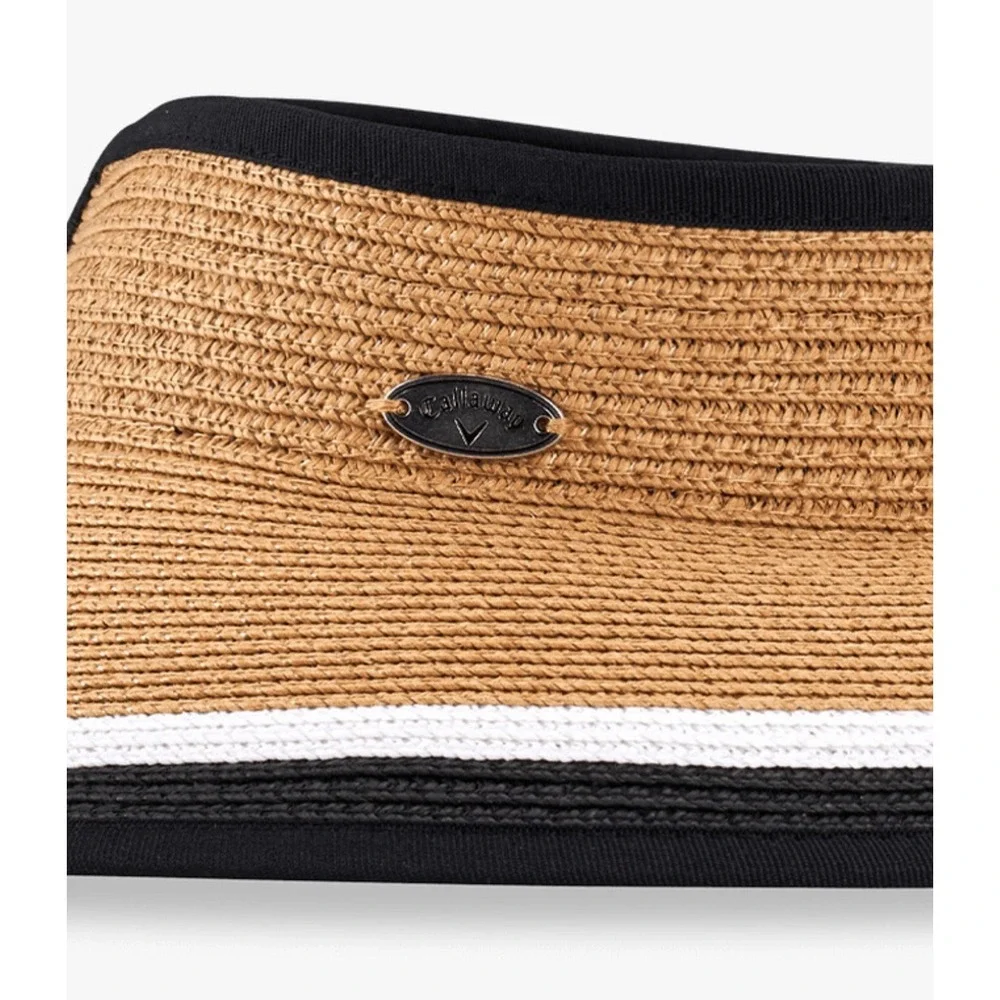 Callaway Womens Golf‎ Roll Up Sun Visor Straw Packable Wide Brim Hat Black Tan